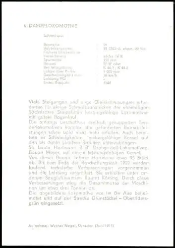 Sammelkarte  DDR Sammelkarte Dampflokomotive Schmalspur Baureihe 99 1971