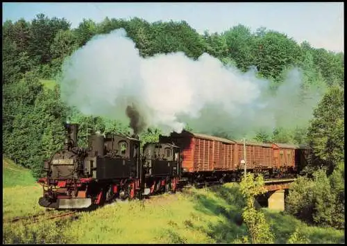 Dampflokomotive IG Preßnitztalbahn Lok 99 bei Großrückerswalde 1986