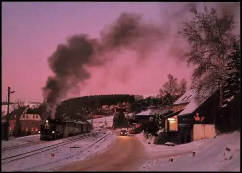 Dampflokomotive 99  in Neudorf, Schmalspurbahn Cranzahl-Oberwiesenthal  1992