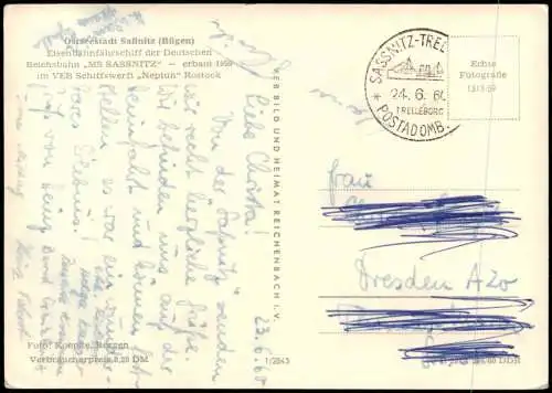Sassnitz Rügen Hafen Eisenbahnfährschiff Deutschen Reichsbahn MS SASSNITZ 1960