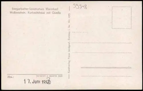 Ansichtskarte Warmbad-Wolkenstein Bergarbeiter-Sanatorium Warmbad 1953
