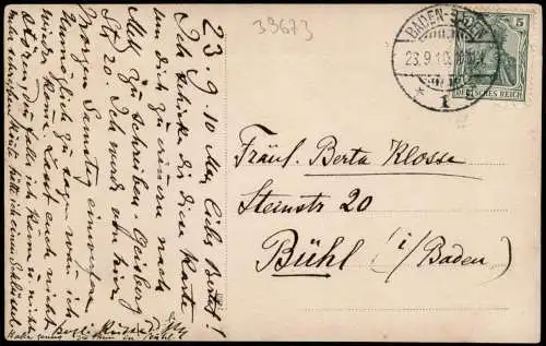 Ansichtskarte  Bergsteiger Mann Frau Wanderer am Felsen 1910  Stempel Baden Baden