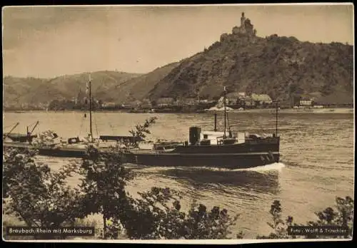 Ansichtskarte Braubach Rheinschiff Marksburg 1955