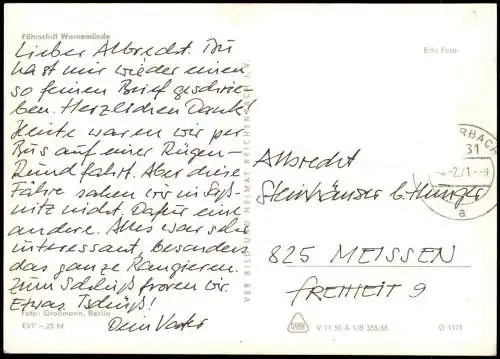 Ansichtskarte  Schiff Schifffahrt Fähre Fährschiff Warnemünde 1968