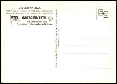 Ansichtskarte Travemünde-Lübeck MS BALTIC STAR Schiff bei Nacht 1980