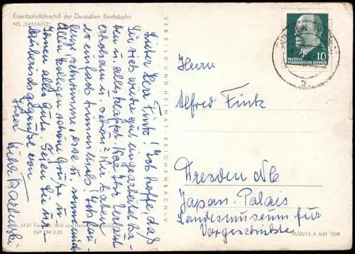 Eisenbahnfährschiff der Deutschen Reichsbahn MS SASSNITZ (DDR AK) 1962/1961