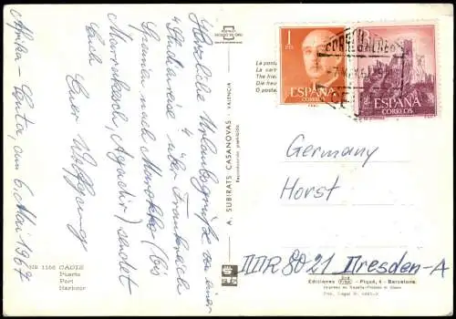 Postale Cadiz Hafen (Puerto) mit Marine-Schiff 1979