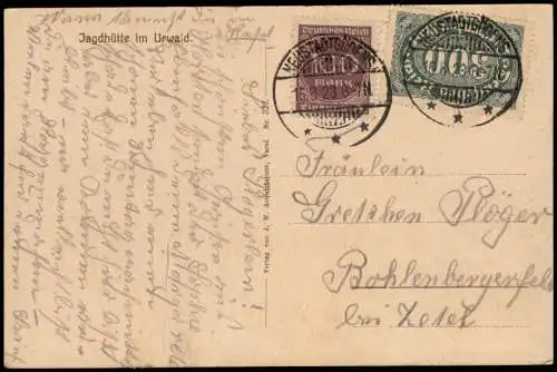 Ansichtskarte Varel Jagdhütte im Urwald 1923  Inflafrankatur
