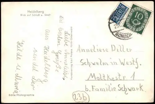 Ansichtskarte Heidelberg Fernblick auf Schloß u. Stadt 1952