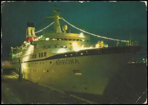 Ansichtskarte  MS "Arkona" VEB Deutfracht Seereederei Rostock bei Nacht 1986
