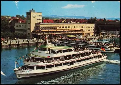 Friedrichshafen Hafenbahnhof mit Bodensee Schiff MS STUTTGART 1986