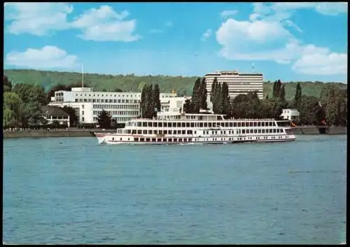 Ansichtskarte Bonn Bundeshaus mit Rhein Schiff Dampfer Drachenfels 1980