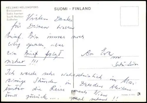 Helsinki Helsingfors Südhafen Etelä-satamasta mit Schiff FINLANDIA 1980