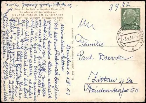 Schiffe/Schifffahrt: Schiff BERTA EPPLE Neckar-Personen-Schiffahrt 1959