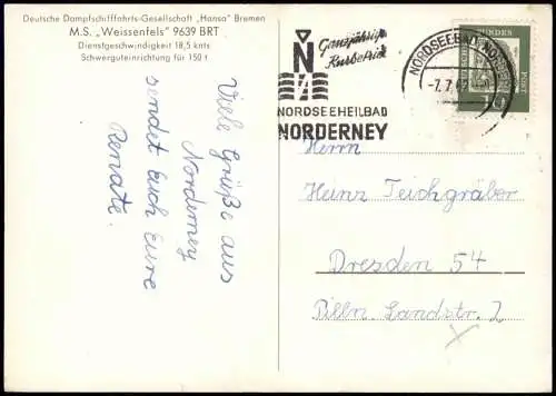Schiffsfoto-AK Schiff Ship M.S. Weissenfels   Hansa Bremen 1965