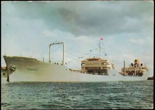 Schiffsfoto-AK Schiff Ship M/T KARPATY (Frachtschiff Polen) 1961