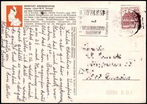 Ansichtskarte Bremerhaven Luftbild Hafen Schiff Luxusliner 1976
