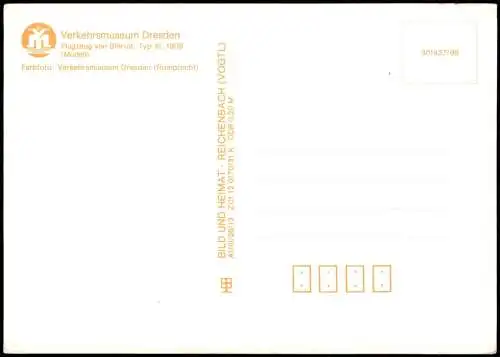 Ansichtskarte Dresden Verkehrsmuseum Flugzeug von Bleriot Typ XI 1988