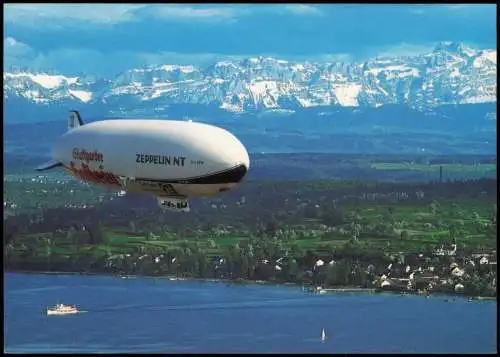 Ansichtskarte  Flugwesen - Zeppelin über dem Bodensee mit Alpen 2004