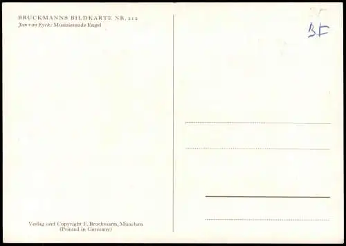 Bruckmann Bildkarte Künstlerkarte: Jan van Eyck: Musizierende Engel 1960
