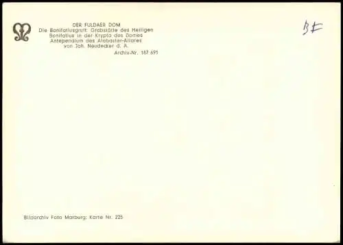 Fulda Bonifatiusgruft Grabstätte des Heiligen Bonifatius in der Krypta des Domes 1960