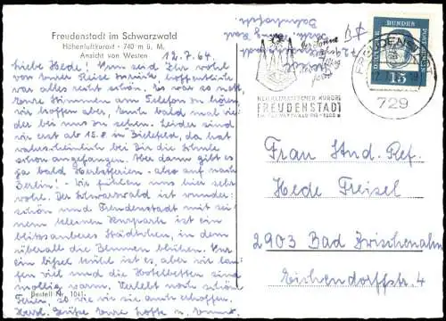 Ansichtskarte Freudenstadt Panorama-Ansicht Ansicht von Westen 1964