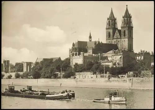 Ansichtskarte Magdeburg Panorama-Ansicht Elbe Dom Schiffe zur DDR-Zeit 1966