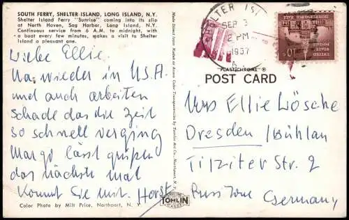 Postcard Long Island South Ferry Shelter Island 1957  USA
