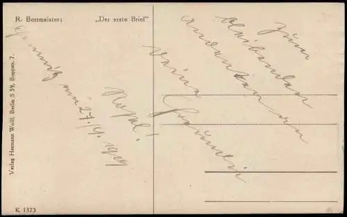 Ansichtskarte  Künstlerkarte: Gemälde R. Borrmeister Der erste Brief 1914