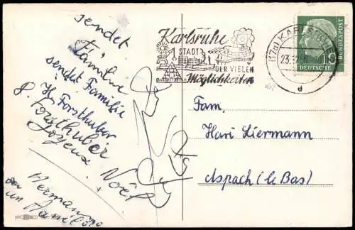 Weihnachten Christmas Künstlerkarte Kutsche durch Stadttor 1956