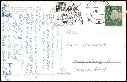 Ansichtskarte Hiddesen-Detmold Luftbild Hermannsdenkmal 1961