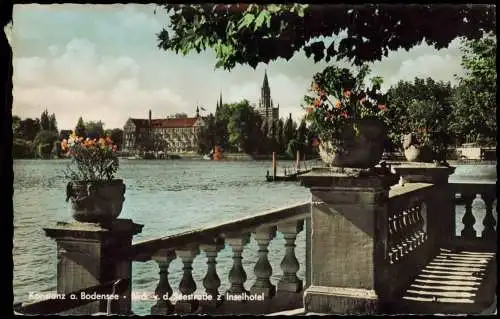 Konstanz Blick. v.d. Seestraße zum Inselhotel Colorfotokarte 1959