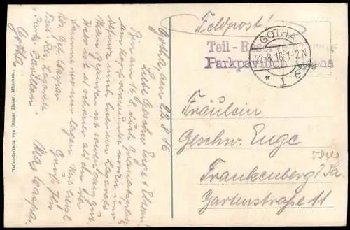 Ansichtskarte Gotha 4 Bild Hauptmarkt. Orangerie. Postamt. Schlosshotel. 1916