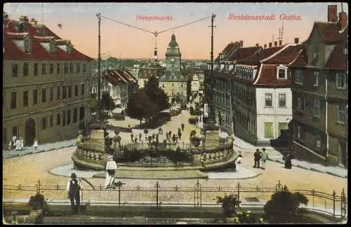 Ansichtskarte Gotha Hauptmarkt 1916  gel. Feldpost