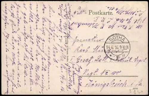 Ansichtskarte Gotha Hauptmarkt 1916  gel. Feldpost