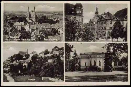 Ansichtskarte Nordhausen 4 Bild Totale Museum 1942  gel. roter Feldpoststempel