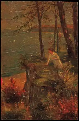 C. Krebs: Am sonnigen Gestade - Ölgemälde-Imitations-Karte 1919