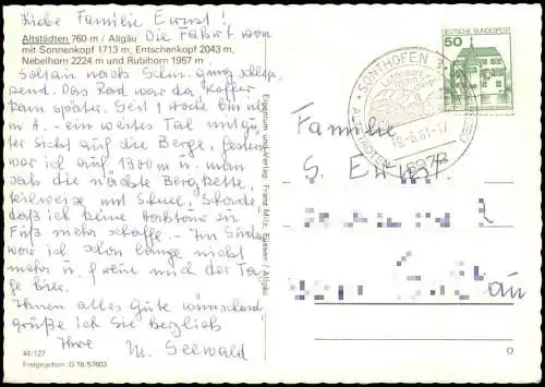 Altstädten (Allgäu) Panorama-Ansicht, Luftaufnahme mit Blick zu den Bergen 1981