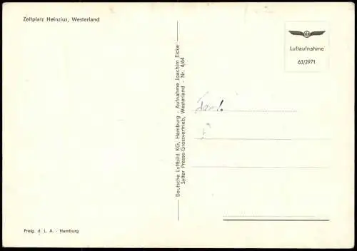 Westerland-Sylt Zeltplatz Heinzius Westerland v. Flugzeug aus, Luftaufnahme 1963