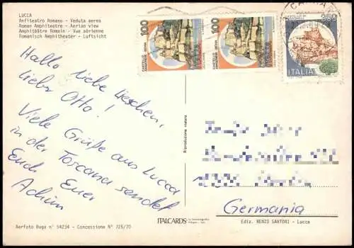 Cartolina Lucca Anfiteatro Romano Veduta aerea Luftaufnahme 1989
