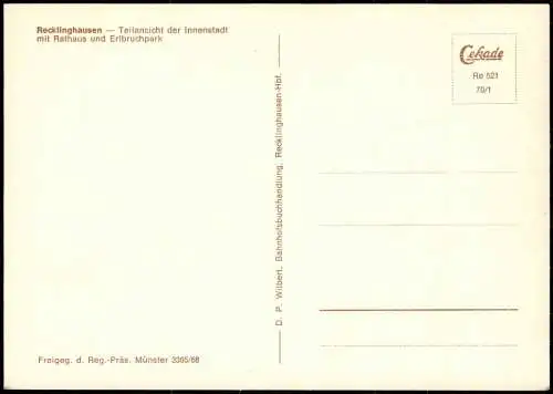 Recklinghausen Luftbild Teilansicht der Innenstadt vom Flugzeug aus 1970