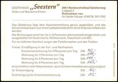 Spiekeroog Luftaufnahme mit Reklame-Rückseite Gästehaus Seestern 1980