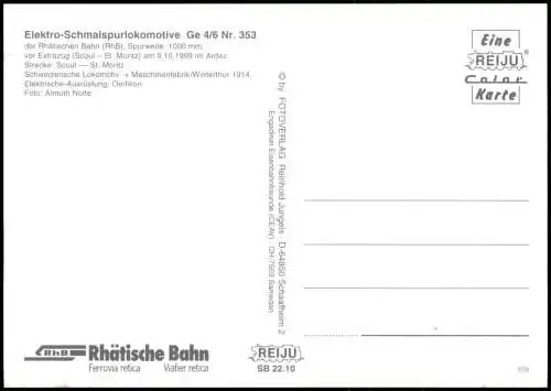 Ardez Elektro-Schmalspurlokomotive Ge 4/6 Nr. 353 der Rhätischen Bahn RhB 1999