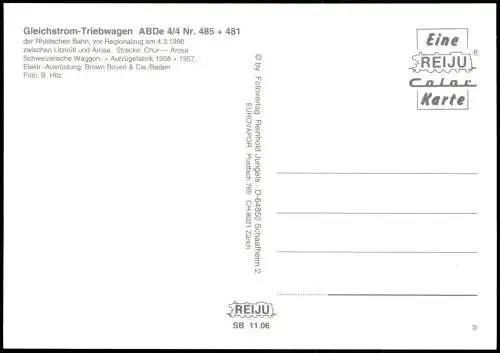 Gleichstrom-Triebwagen ABDe 4/4 Nr. 485 + 481 zwischen Litzirüti und Arosa 1990