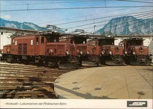 Krokodil-Lokomotiven der Rhätischen Bahn im Depot Landquart 1980