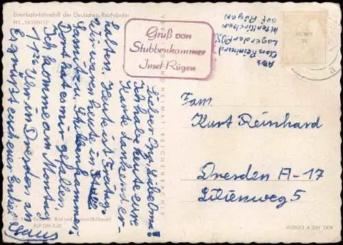Sassnitz Rügen Eisenbahn-Fährschiff der Deutschen Reichsbahn Sassnitz 1961