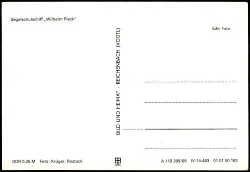 Ansichtskarte  Segelschiff Segelschulschiff Wilhelm Pieck 1985