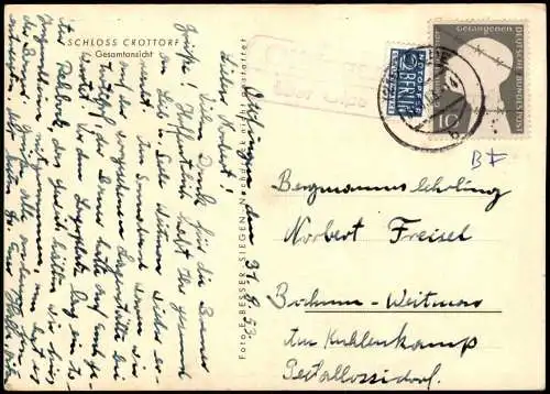 Ansichtskarte Friesenhagen Schloss Crottorf 1962  Notopfer Berlin Gefangene