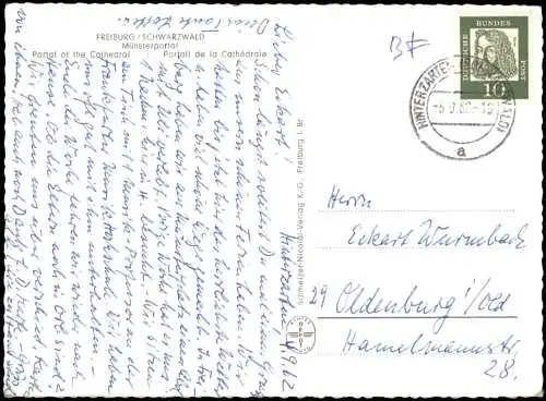 Ansichtskarte Freiburg im Breisgau Münster Münsterportal 1962