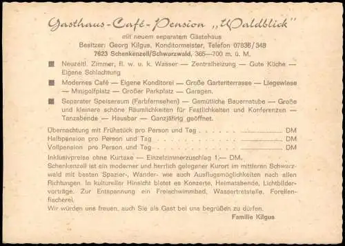 Sammelkarte Schenkenzell Gasthaus Cafe Pension Waldblick 2 Bild 1963
